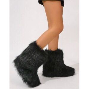 Black Faux Fur Boots Shoes Shaggy Fake Winter Costume Yeti Bear Furry Funky Rave